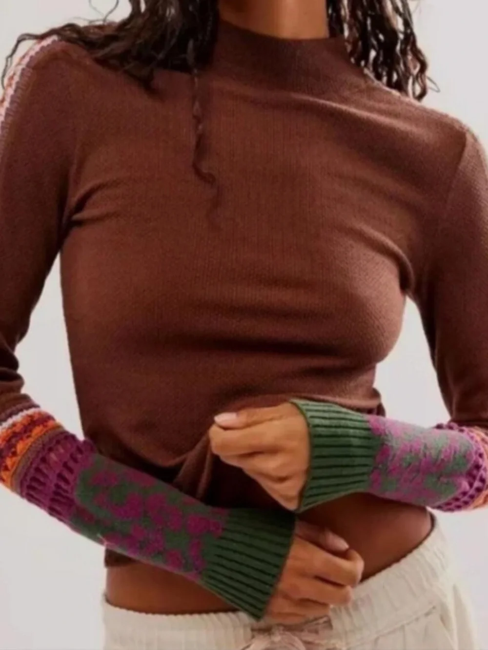 Free People Switch It Up Brown Long Sleeve Cuff Thermal XS